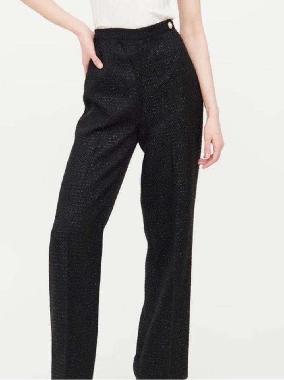 Jason Wu Black Sparkle Tweed Wide-Leg Pants
